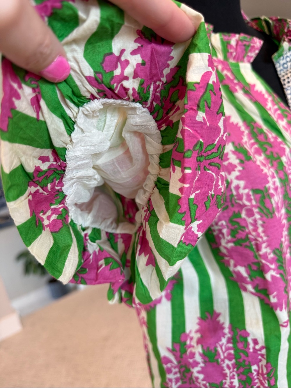 THML Striped Green & Pink Floral Button-Front Blouse - Picture 8 of 8